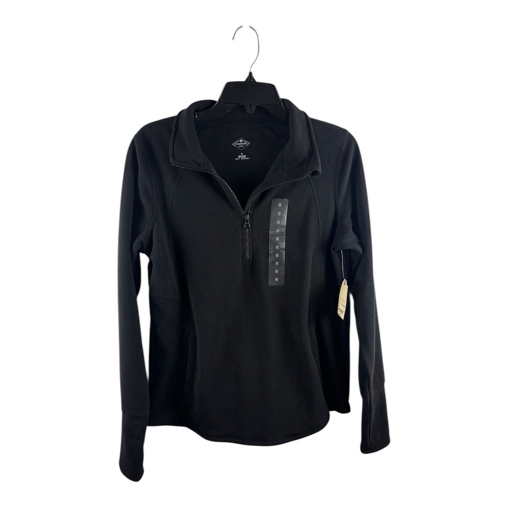 St Johns Bay Womens S NWT Fleece Quarter Zip Pullover Black Cozy Casual Athletic
